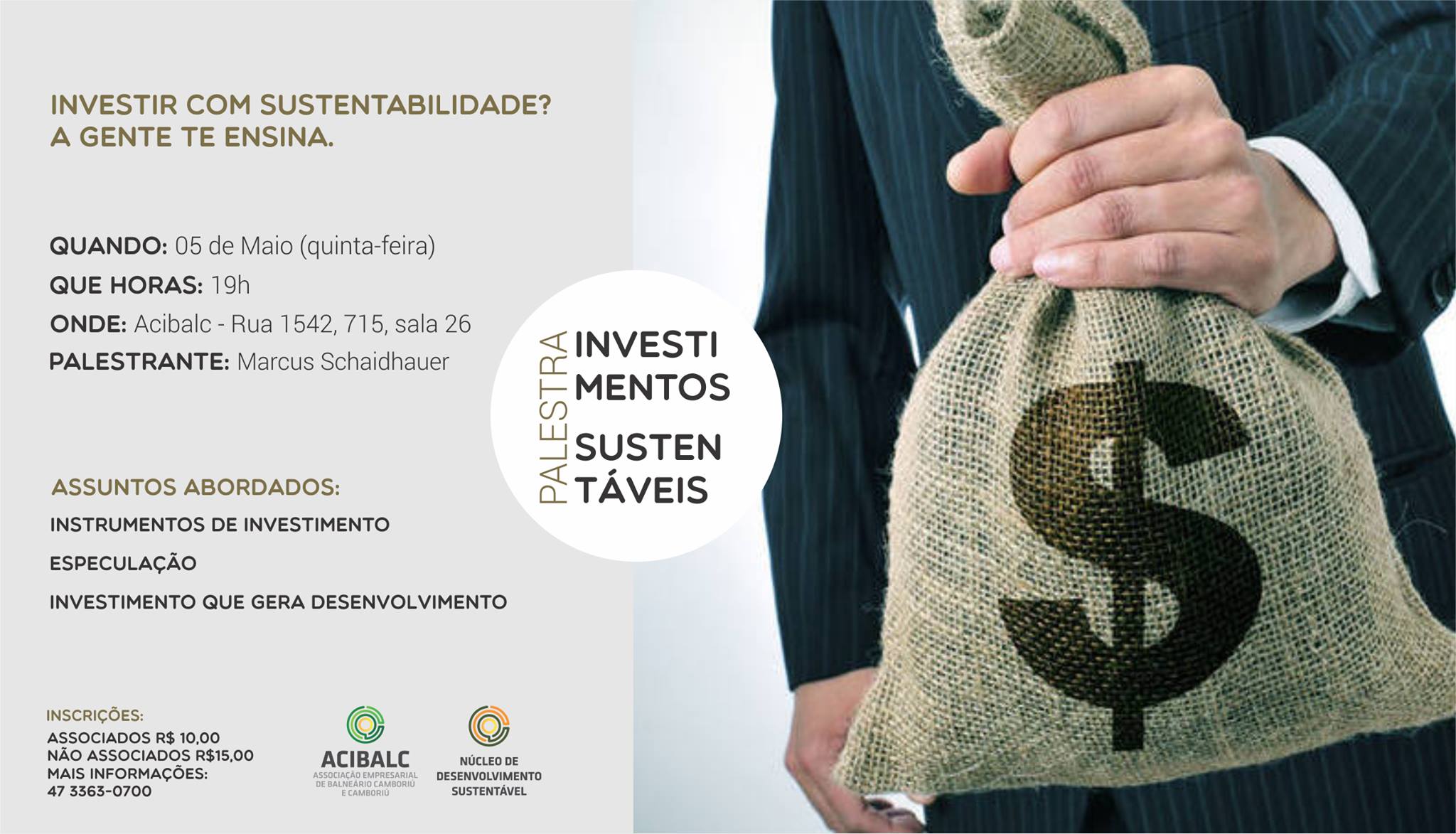 Palestra na Acibalc incentiva o investimento sustentável Palestra na Acibalc incentiva o investimento sustentável