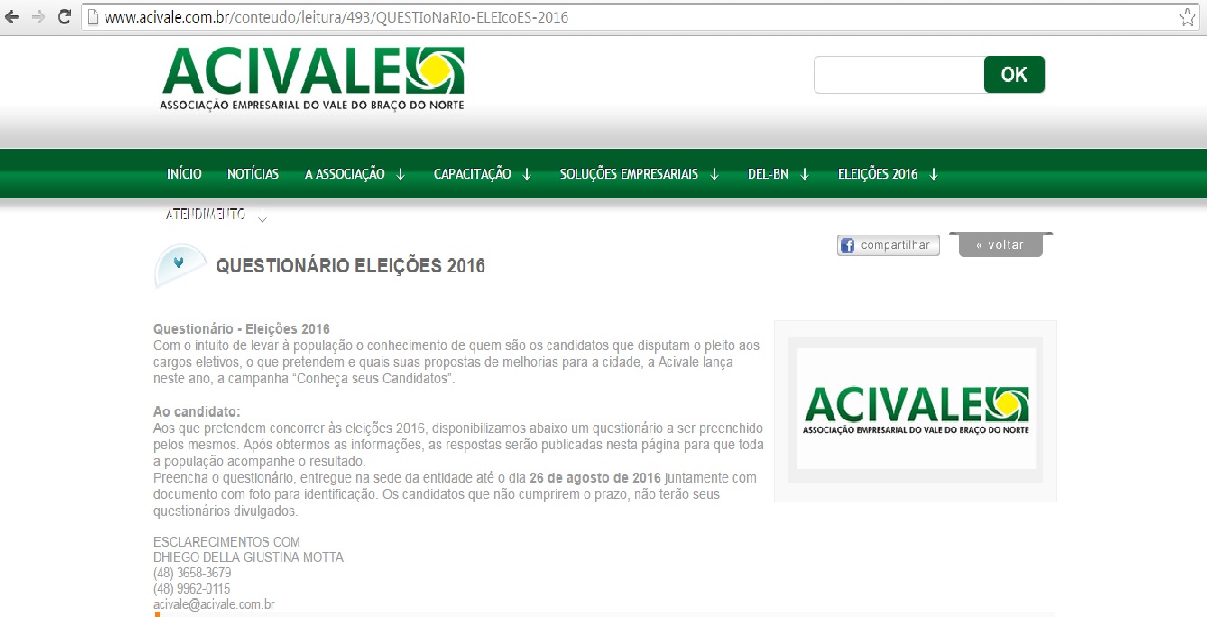 Acivale de Braço do Norte lança campanha “Conheça seus Candidatos”