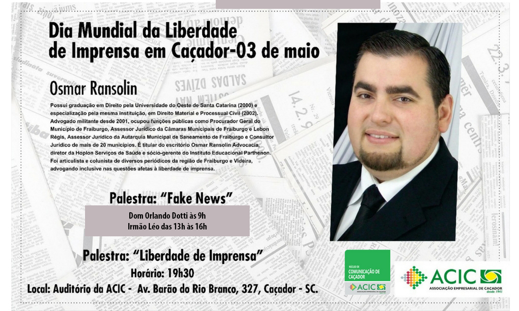Caçador terá evento alusivo ao Dia Mundial da Liberdade de Imprensa