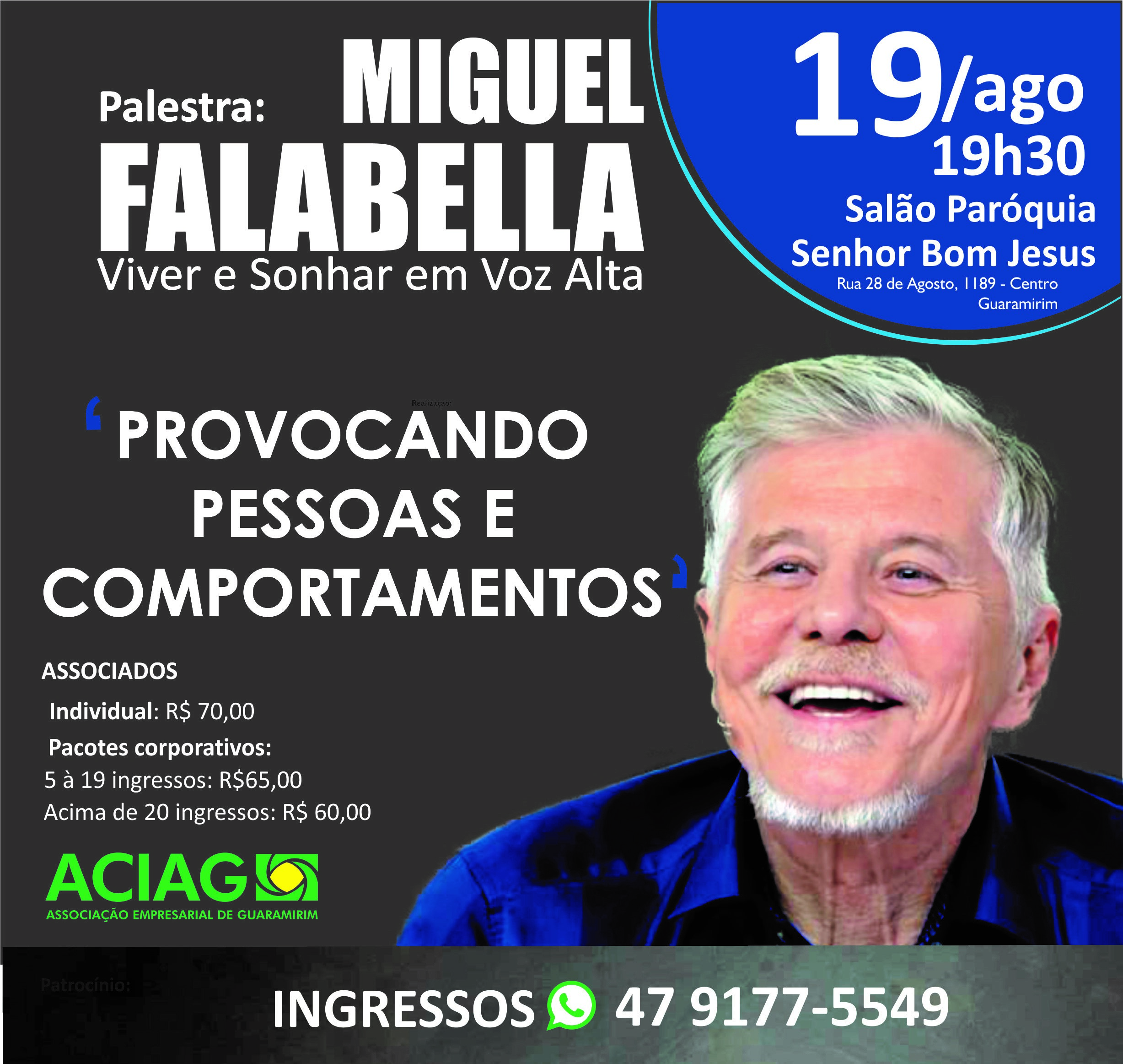 Miguel Falabella fará palestra em Guaramirim no mês de agosto