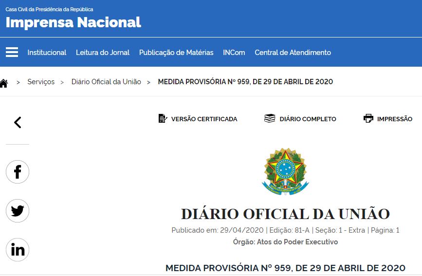 Medida Provisória prorroga a entrada em vigor da LGPD