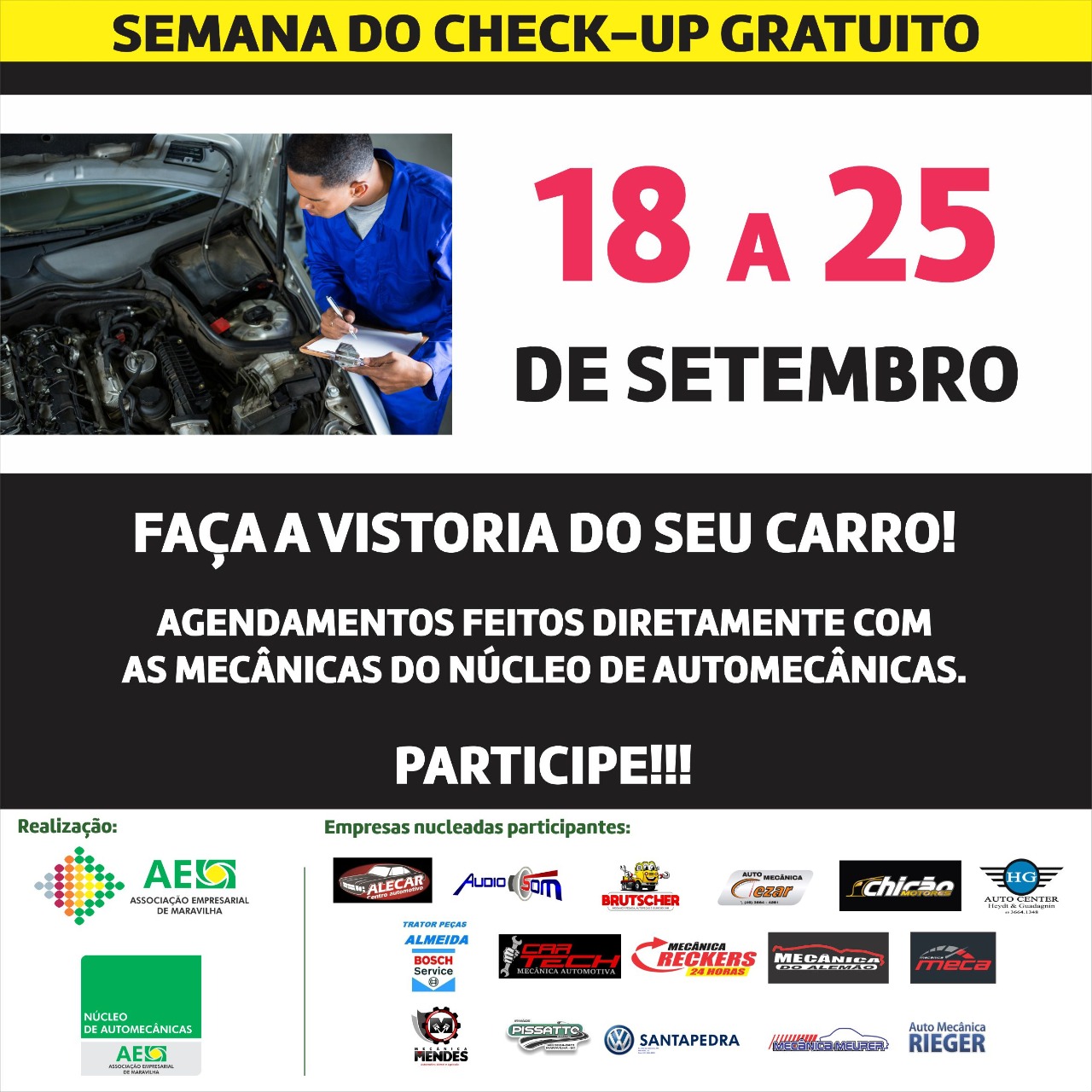 Em Maravilha, Semana do CheckUp Gratuito é promovida pelo Núcleo de Automecânicas