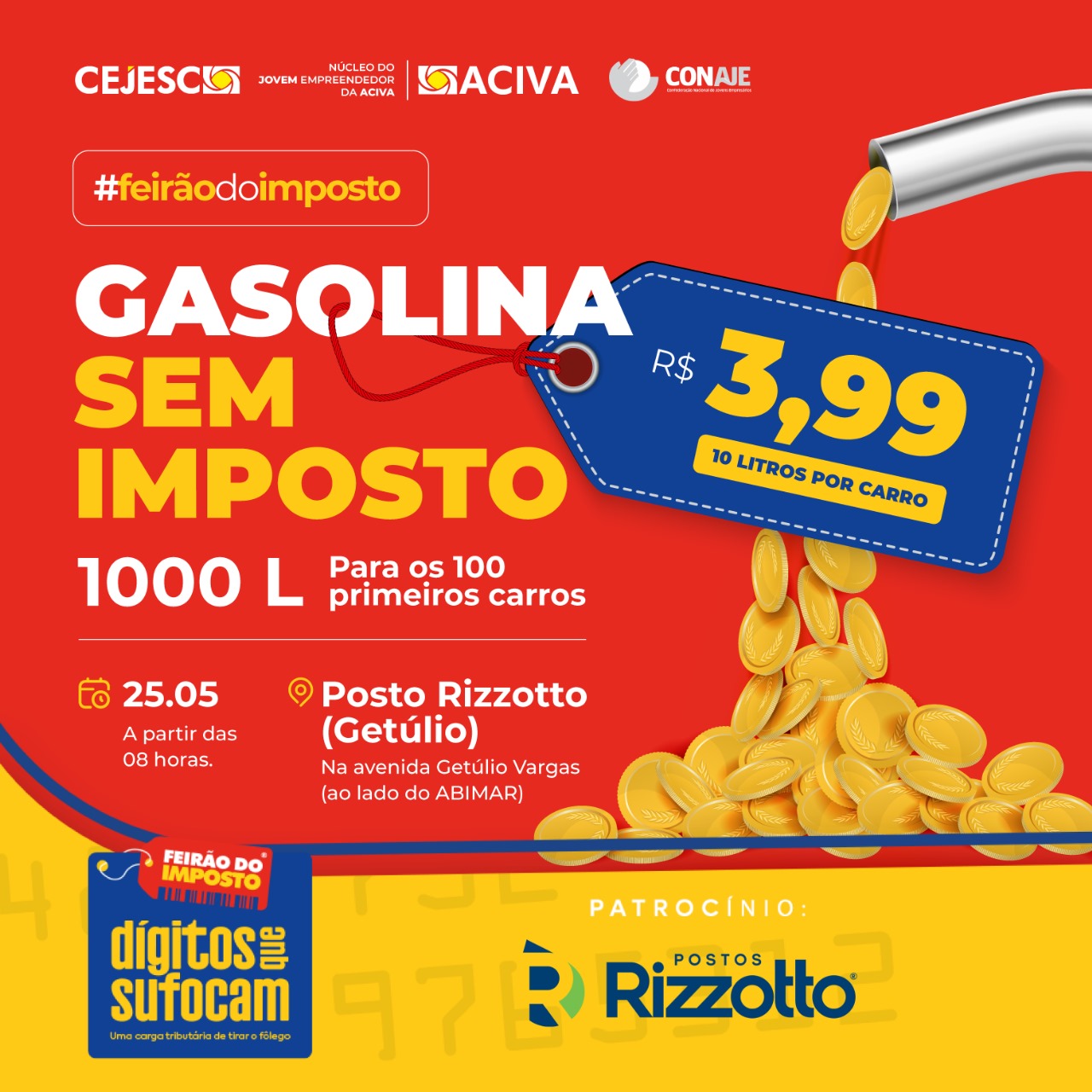 Feirão do Imposto vai oferecer gasolina a R$3,99 no próximo sábado