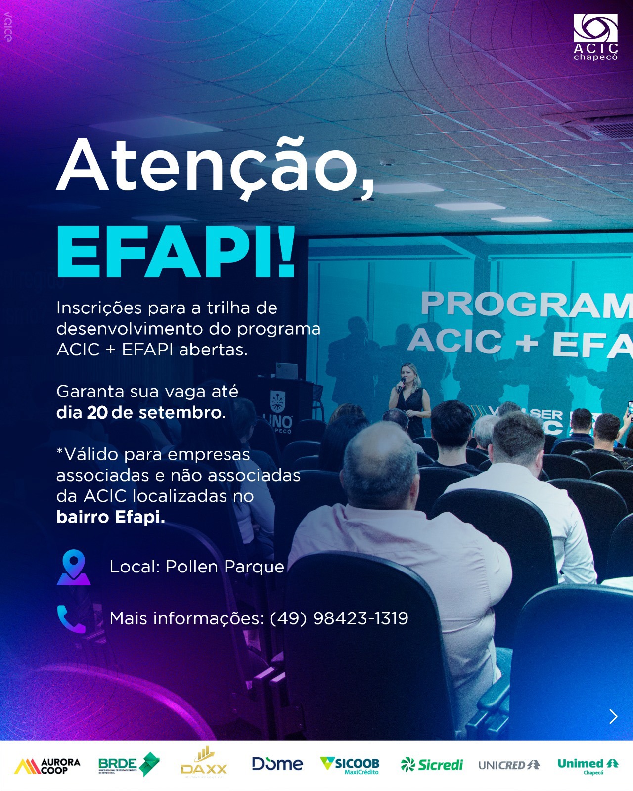Programa ACIC+Efapi: treinamento gratuito para empreendedores