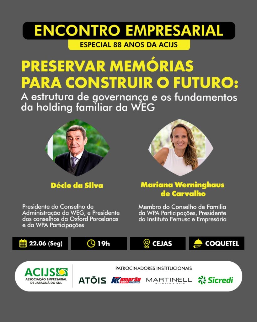 ACIJS celebra em junho 88 anos com painel sobre governança familiar, sucessão e legado empresarial