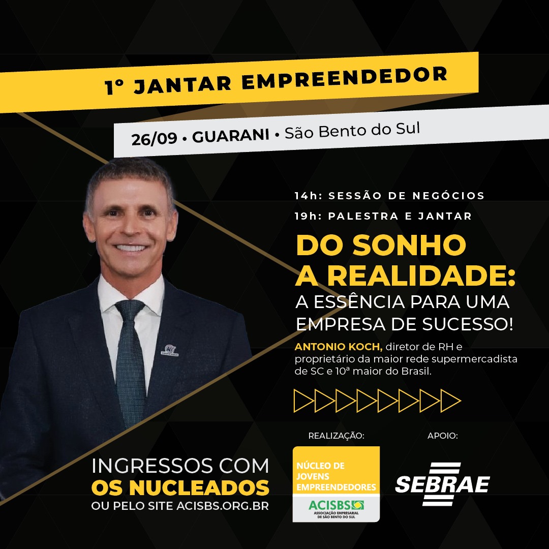Núcleo de Jovens Empreendedores promove 1º Jantar Empreendedor em São Bento do Sul